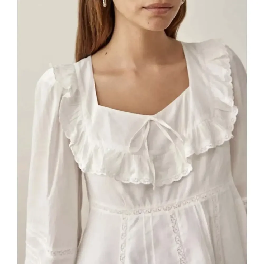 Reformation Belden Top Ruffle Puff Sleeve Square Neck White Small Cottagecore